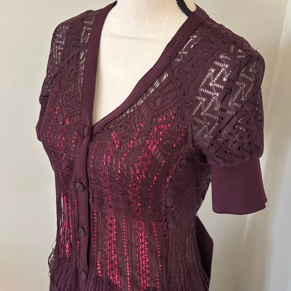 Byron Lars Deep Burgundy Midi Dress Size 4 - Picture 2 of 12